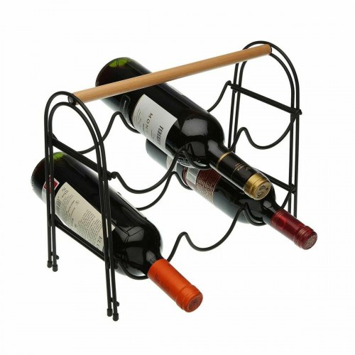Versa flaskereol i metal og træ - 6 flasker (14 × 27,5 × 32,7 cm)