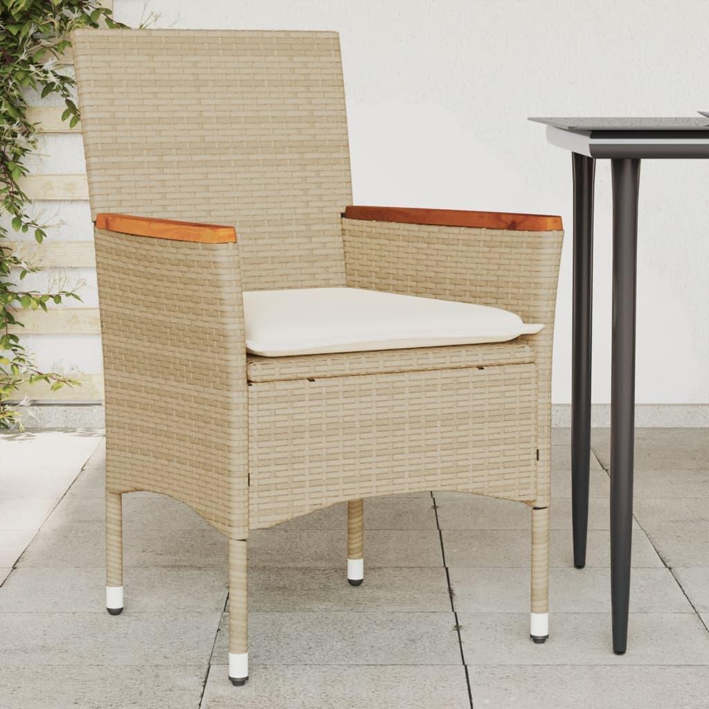 Havestole med hynder 2 stk. polyrattan beige billede