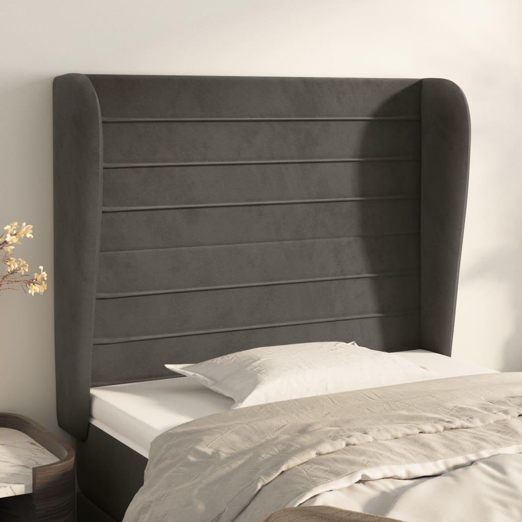 Sengegavl med kanter 103x23x118/128 cm fløjl mørkegrå