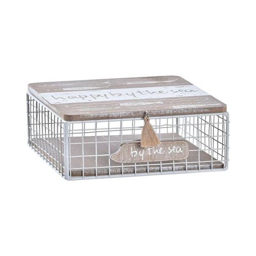 Dekorativ boks Hvid Brun Træ Metal Aluminium 16 x 16 x 6 cm
