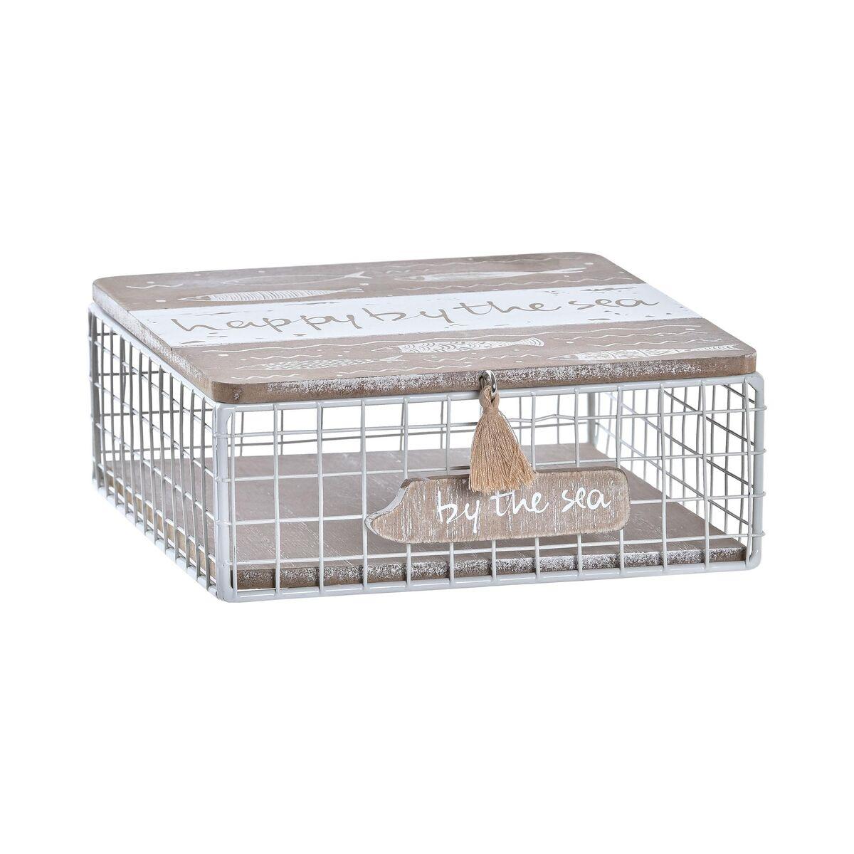Dekorativ boks Hvid Brun Træ Metal Aluminium 16 x 16 x 6 cm