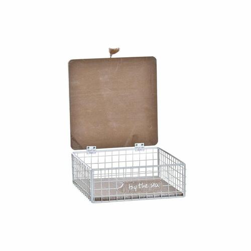 Dekorativ boks Hvid Brun Træ Metal Aluminium 16 x 16 x 6 cm