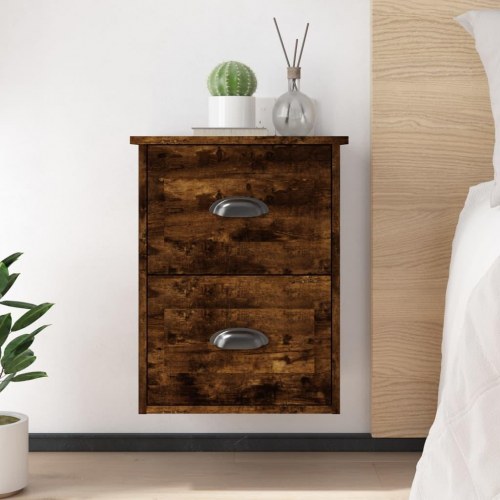 Væghængt sengebord 41,5×36×53 cm - røget eg, 2 skuffer