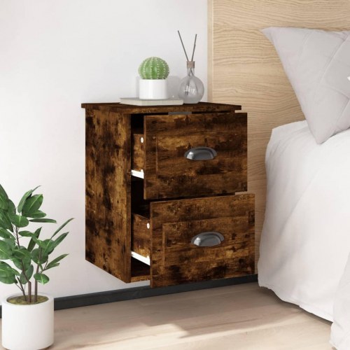 Væghængt sengebord 41,5×36×53 cm - røget eg, 2 skuffer