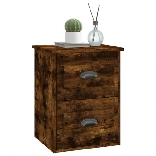 Væghængt sengebord 41,5×36×53 cm - røget eg, 2 skuffer