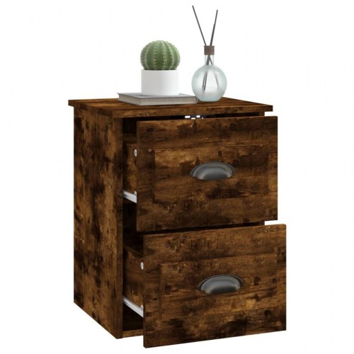 Væghængt sengebord 41,5×36×53 cm - røget eg, 2 skuffer