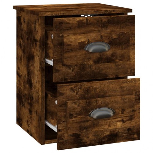 Væghængt sengebord 41,5×36×53 cm - røget eg, 2 skuffer