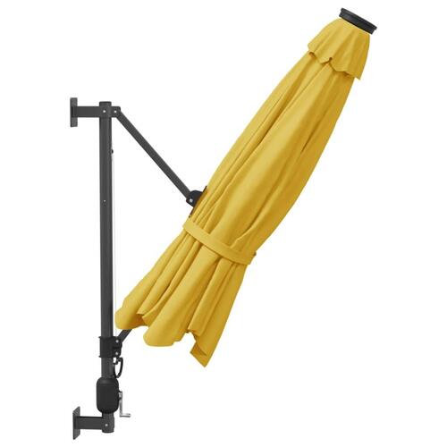 Væghængt parasol med LED-lys 290 cm gul