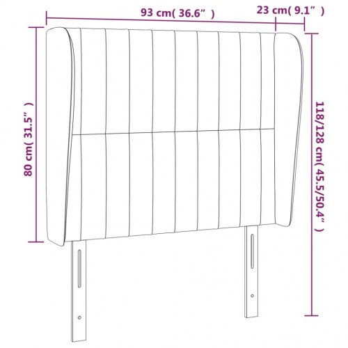 Sengegavl med kanter i fløjl 93 x 23 x 118/128 cm - sort