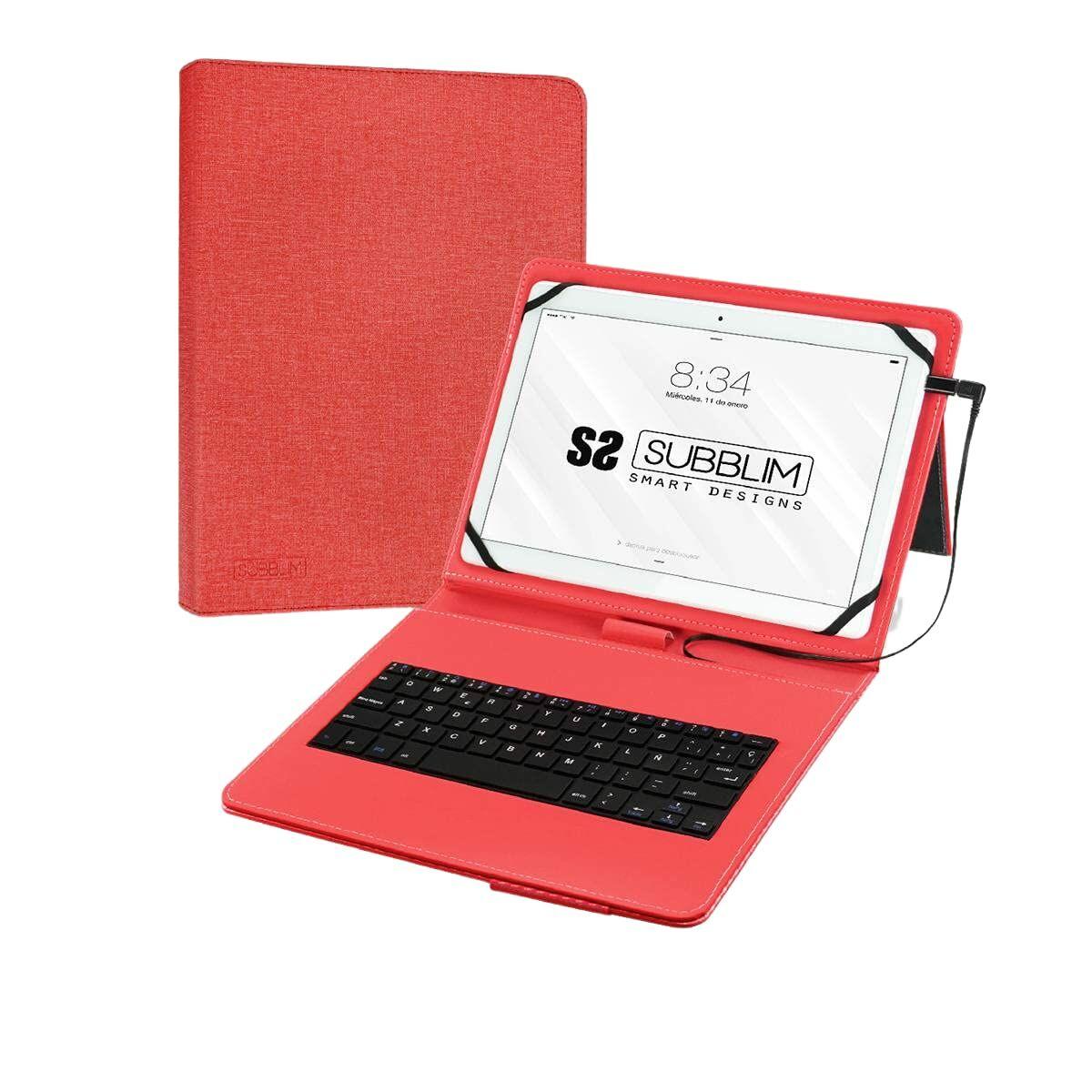 Case Til Tablet Og Tastatur Subblim Sub Kt1 Usb002 10.1  " Rød Spansk Qwerty Qwerty