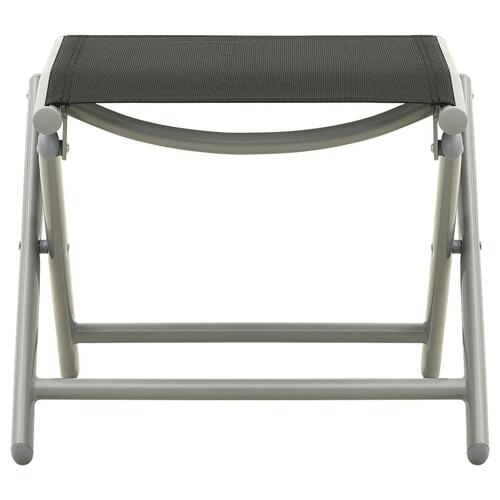 Foldbar fodskammel textilene og aluminium sort og sølvfarvet