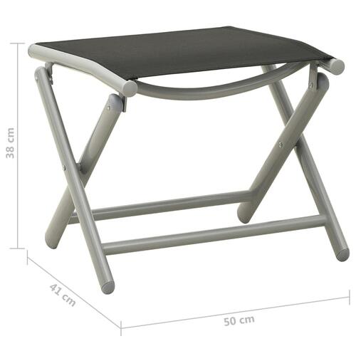 Foldbar fodskammel textilene og aluminium sort og sølvfarvet