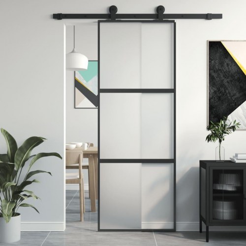 Skydedør 76×205 cm - hærdet glas og aluminium, sort