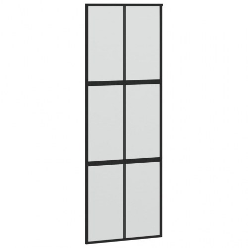 Skydedør 90 × 205 cm - hærdet, matteret glas og sort aluminium