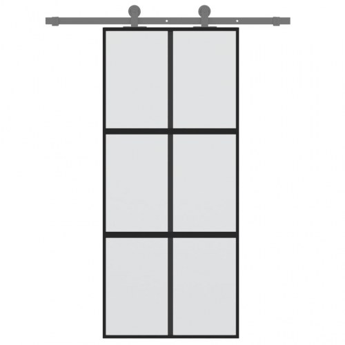 Skydedør 90 × 205 cm - hærdet, matteret glas og sort aluminium