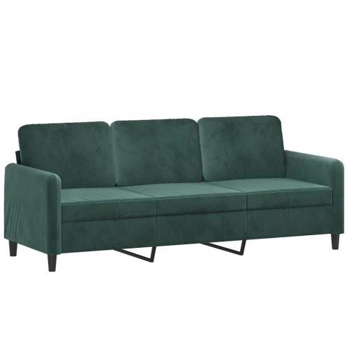 3-personers sofa i velour med pyntepuder - mørkegrøn, 198 cm