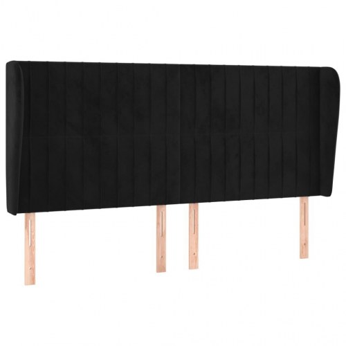 Sengegavl med kanter i fløjl - sort, 183 x 23 x 118/128 cm