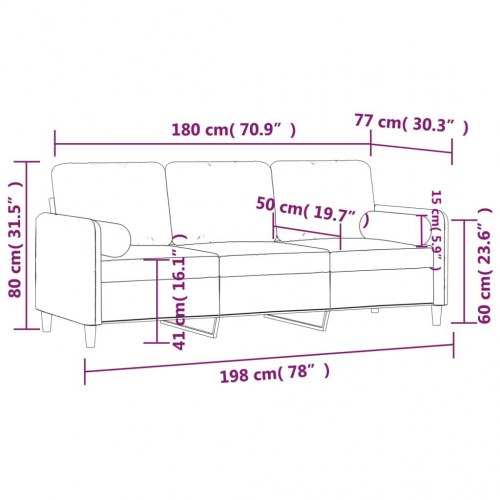 3-personers sofa i velour med pyntepuder - mørkegrøn, 198 cm