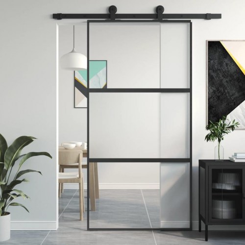 Skydedør 102,5×205 cm - hærdet glas og sort aluminium