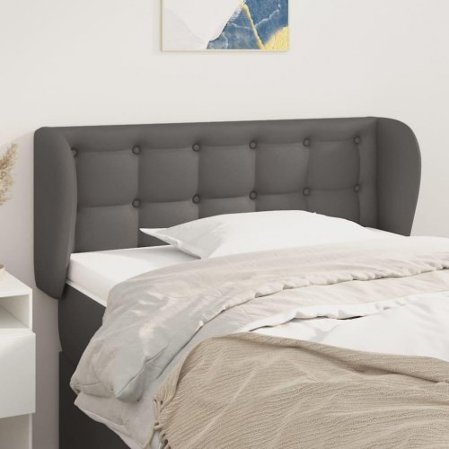 Sengegavl med kanter i kunstlæder 83 x 23 x 78/88 cm - grå