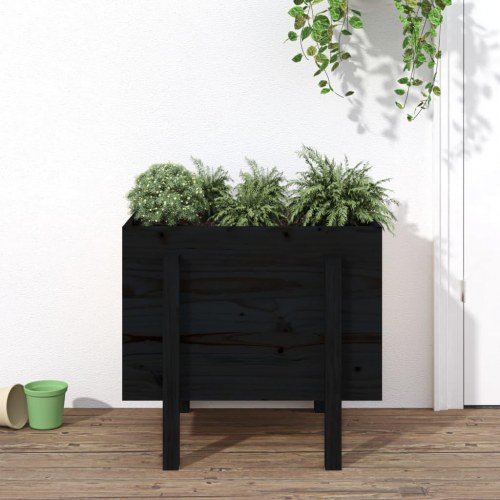 Plantekasse i massivt fyrretræ - sort, 62 x 50 x 57 cm