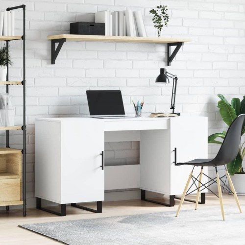 Skrivebord 140×50×75 cm i hvidt konstrueret træ - med opbevaring