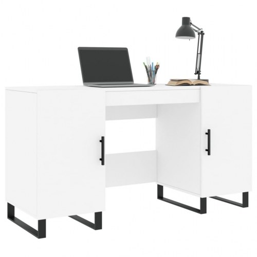 Skrivebord 140×50×75 cm i hvidt konstrueret træ - med opbevaring