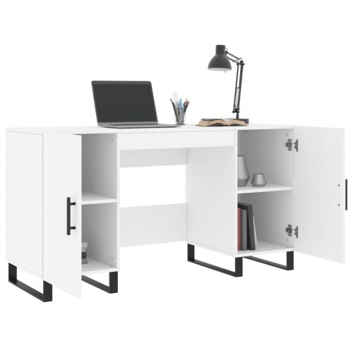 Skrivebord 140×50×75 cm i hvidt konstrueret træ - med opbevaring