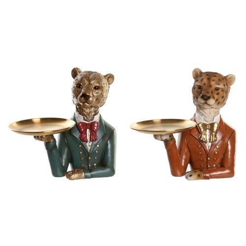 Dekorativ leopardfigur, kolonistil - sæt á 2 (17,5 × 11 × 23,5 cm) Blå/Brun/Gylden