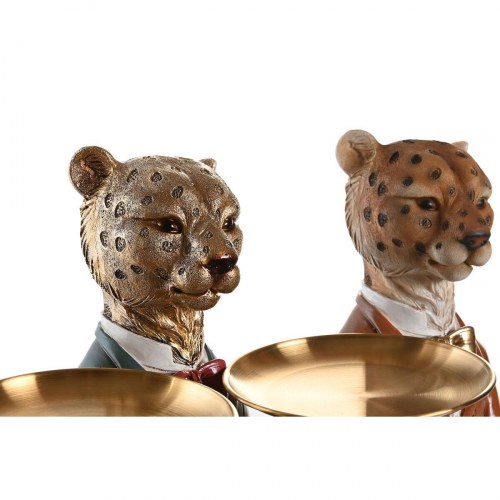 Dekorativ leopardfigur, kolonistil - sæt á 2 (17,5 × 11 × 23,5 cm) Blå/Brun/Gylden