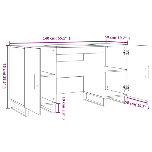 Skrivebord 140×50×75 cm i hvidt konstrueret træ - med opbevaring