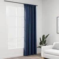Mørklægningsgardin med kroge hør-look 290x245 cm blå