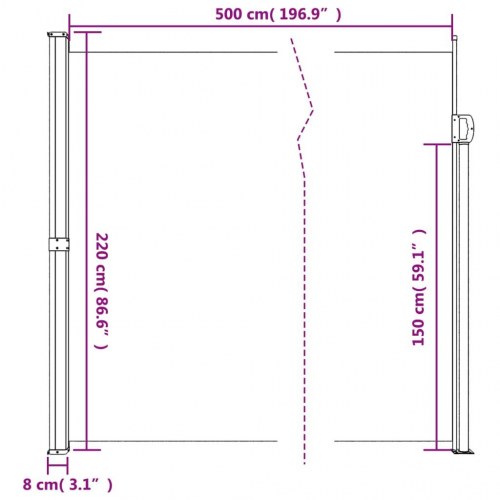 Sammenrullelig sidemarkise 220 × 500 cm - gråbrun