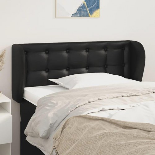 Sengegavl med kanter i kunstlæder 93 x 23 x 78/88 cm - sort