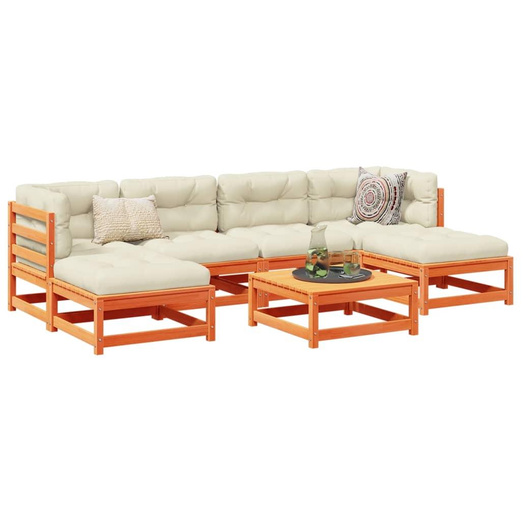 Sofasæt Til Haven 7 Dele Med Hynder Massivt Fyr - Gyldenbrun