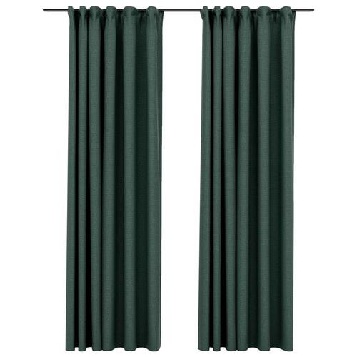 Lysdæmpende gardiner med kroge 2 stk. hør-look 140x225 cm grøn