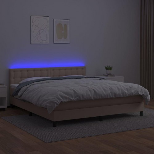 Kontinentalseng med LED-lys 160x200 cm - kunstlæder, cappuccino