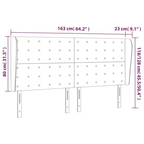 Sengegavl med kanter 163 x 23 x 118/128 cm fløjl lyserød