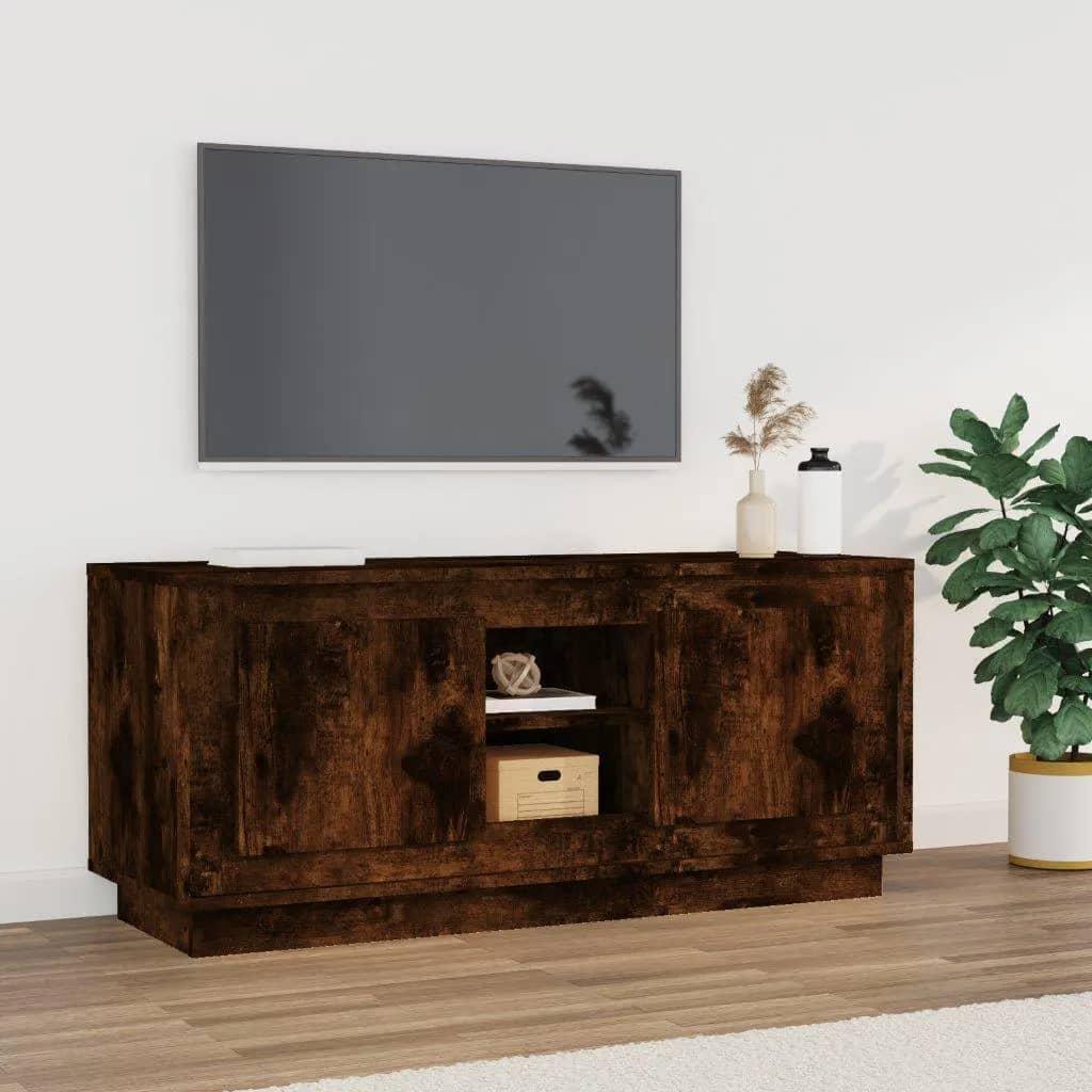 Tv-bord 102x35x45 cm konstrueret træ røget egetræsfarve billede
