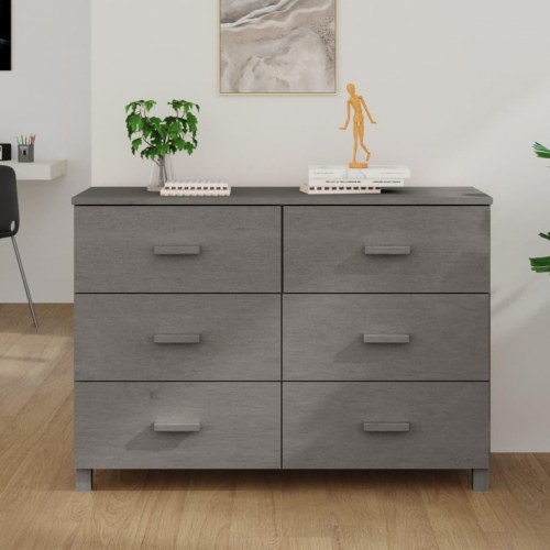Skænk HAMAR 113×40×80 cm i massivt fyrretræ - lysegrå, 6 skuffer