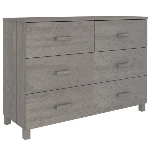 Skænk HAMAR 113×40×80 cm i massivt fyrretræ - lysegrå, 6 skuffer