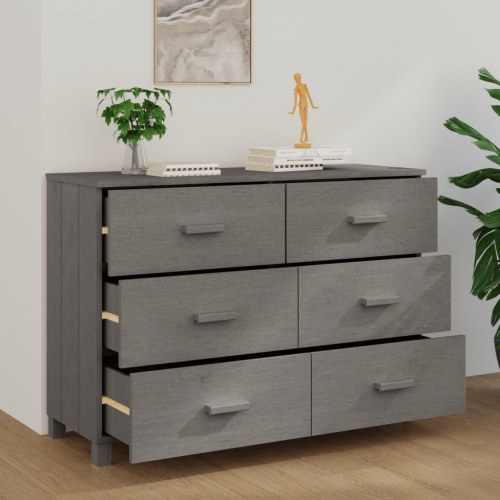 Skænk HAMAR 113×40×80 cm i massivt fyrretræ - lysegrå, 6 skuffer