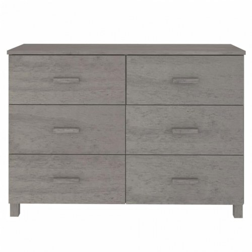 Skænk HAMAR 113×40×80 cm i massivt fyrretræ - lysegrå, 6 skuffer