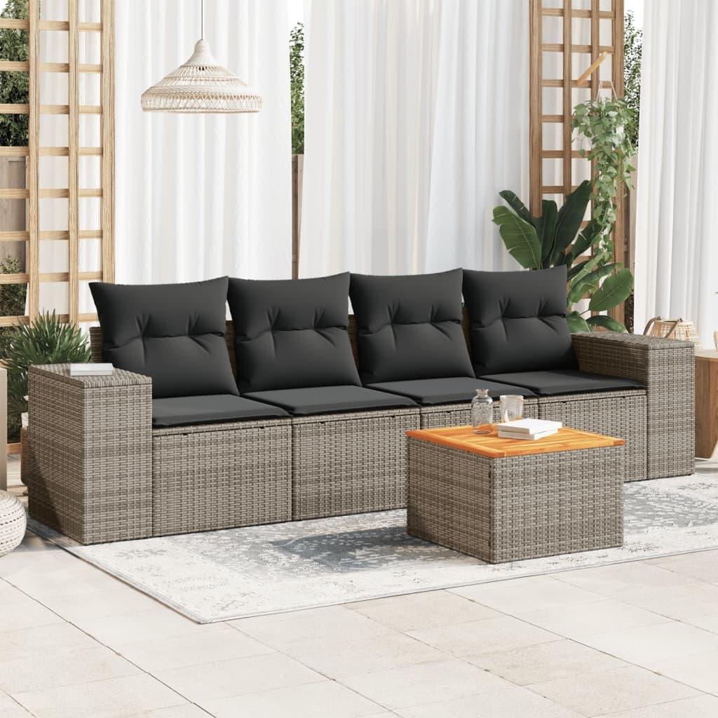 Sofasæt Til Haven 5 Dele Med Hynder Polyrattan - Grå