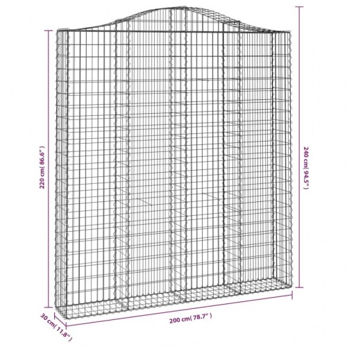 Buede gabionkurve - 2 stk. 200×30×220/240 cm i galvaniseret jern