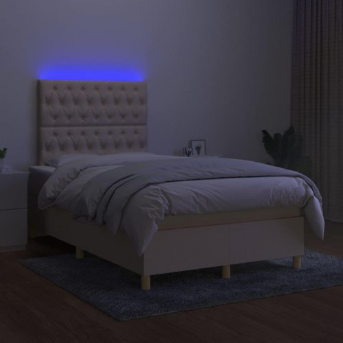 Kontinentalseng med LED-lys 120×190 cm - stof, cremefarvet
