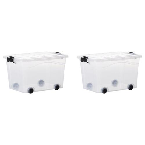 Opbevaringskasser med hjul og låg 2 stk. 40 l transparent