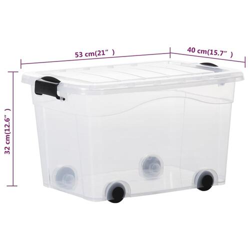 Opbevaringskasser med hjul og låg 2 stk. 40 l transparent