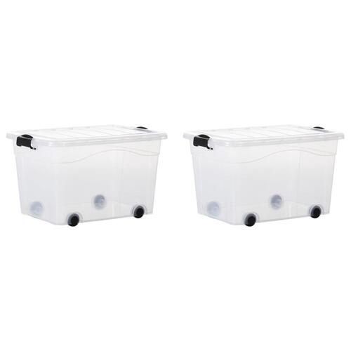 Opbevaringskasser med hjul og låg 2 stk. 60 l transparent