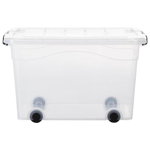 Opbevaringskasser med hjul og låg 2 stk. 60 l transparent